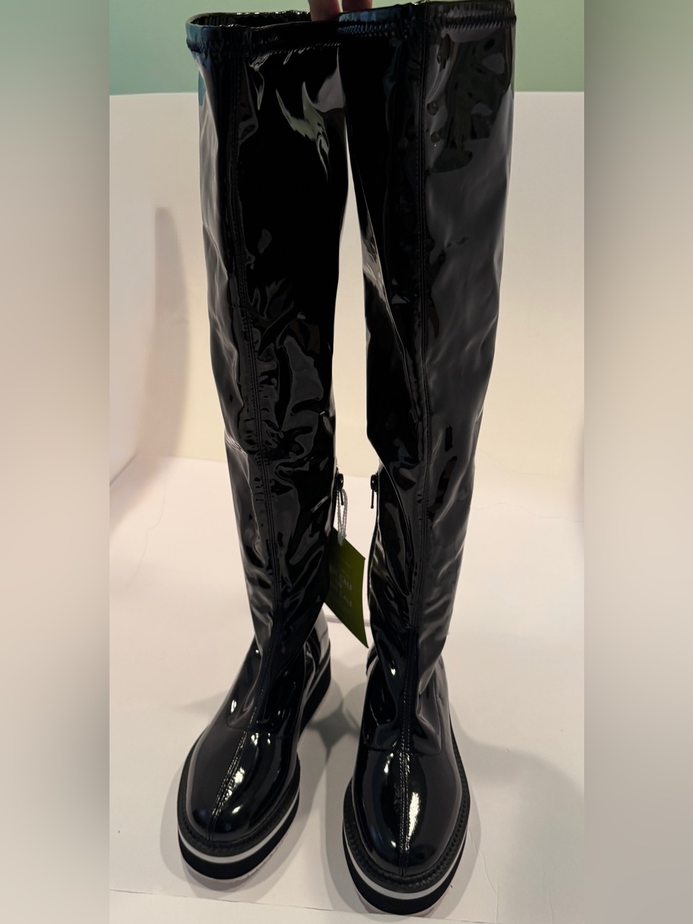 Gianni Bini Marfisia Black Patent Leather Over-the-Knee Lug Boots NWT 6M
